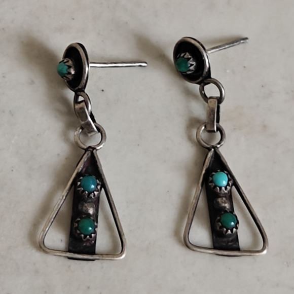 Vintage Jewelry - Vintage Southwestern Native American Turquoise Snake Eyes Drop Earrings